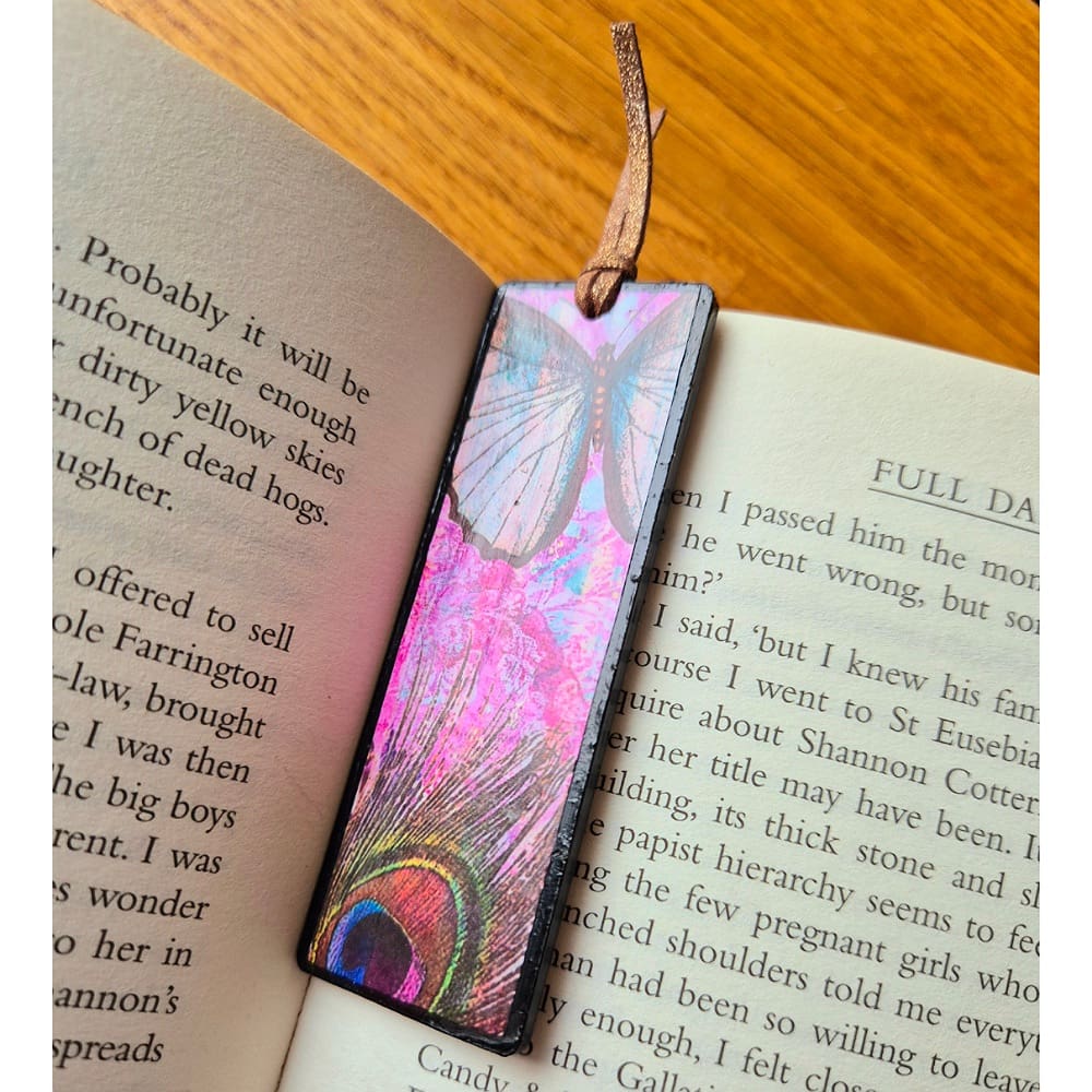 Wooden bookmark - peacock - feather