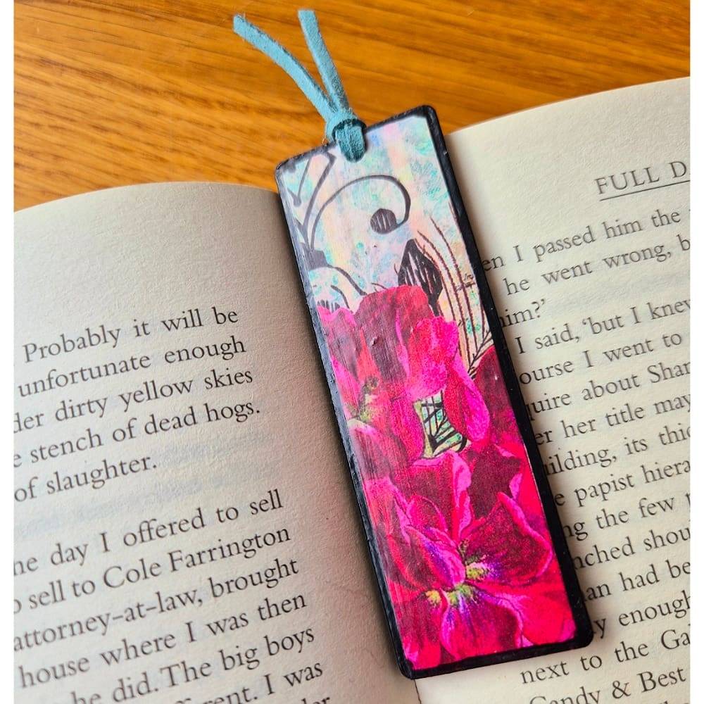 Wooden bookmark - pink flowers - gift