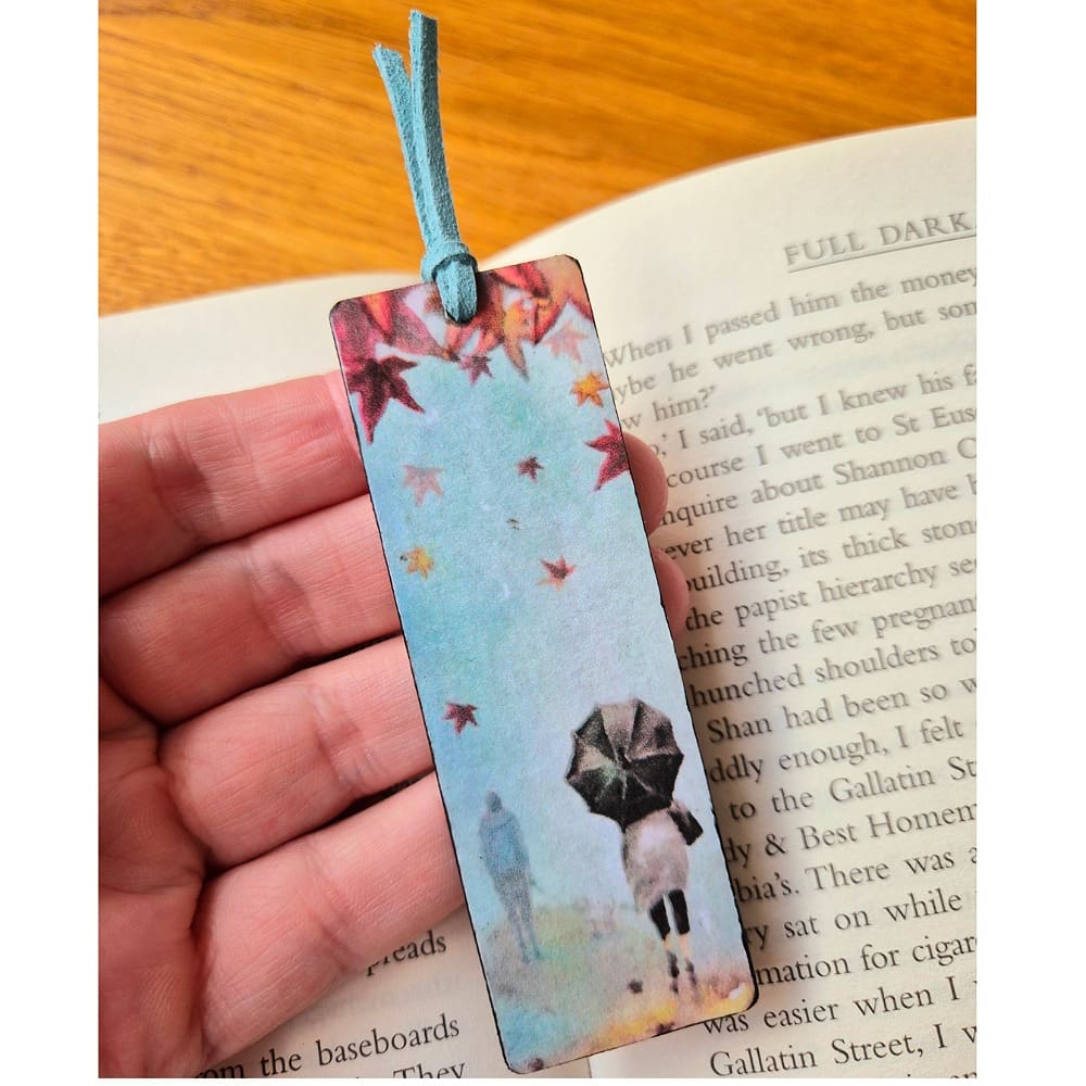 Wooden bookmark - rain - autumn