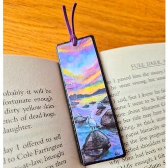 Wooden bookmark - sunset - beach - seagull