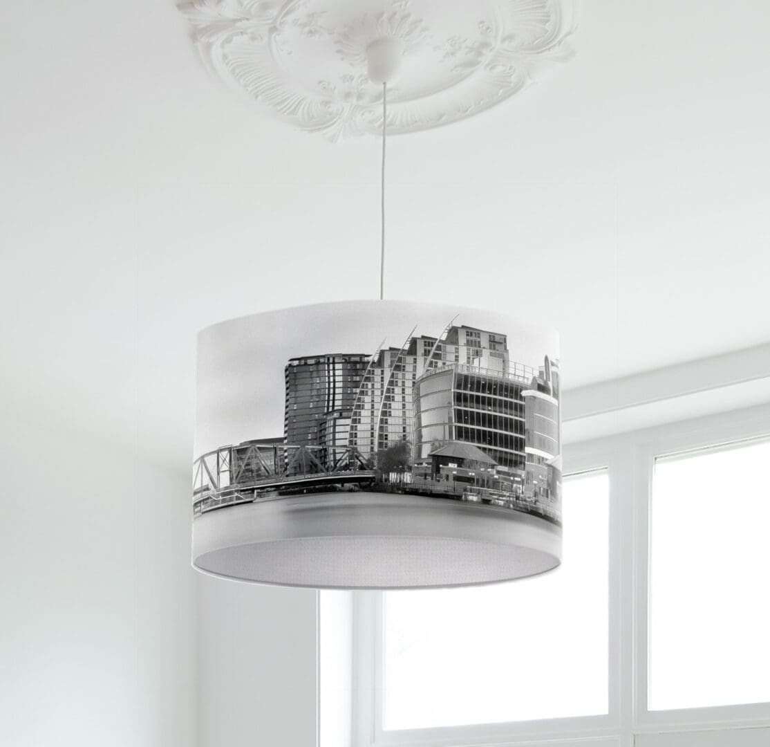 lampshade showing salford manchester skyline modern lighting