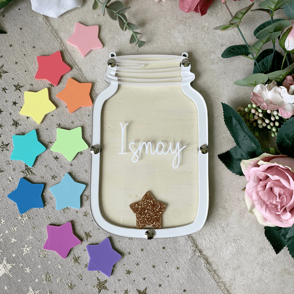 children's personalised reward jar with pastel star tokens