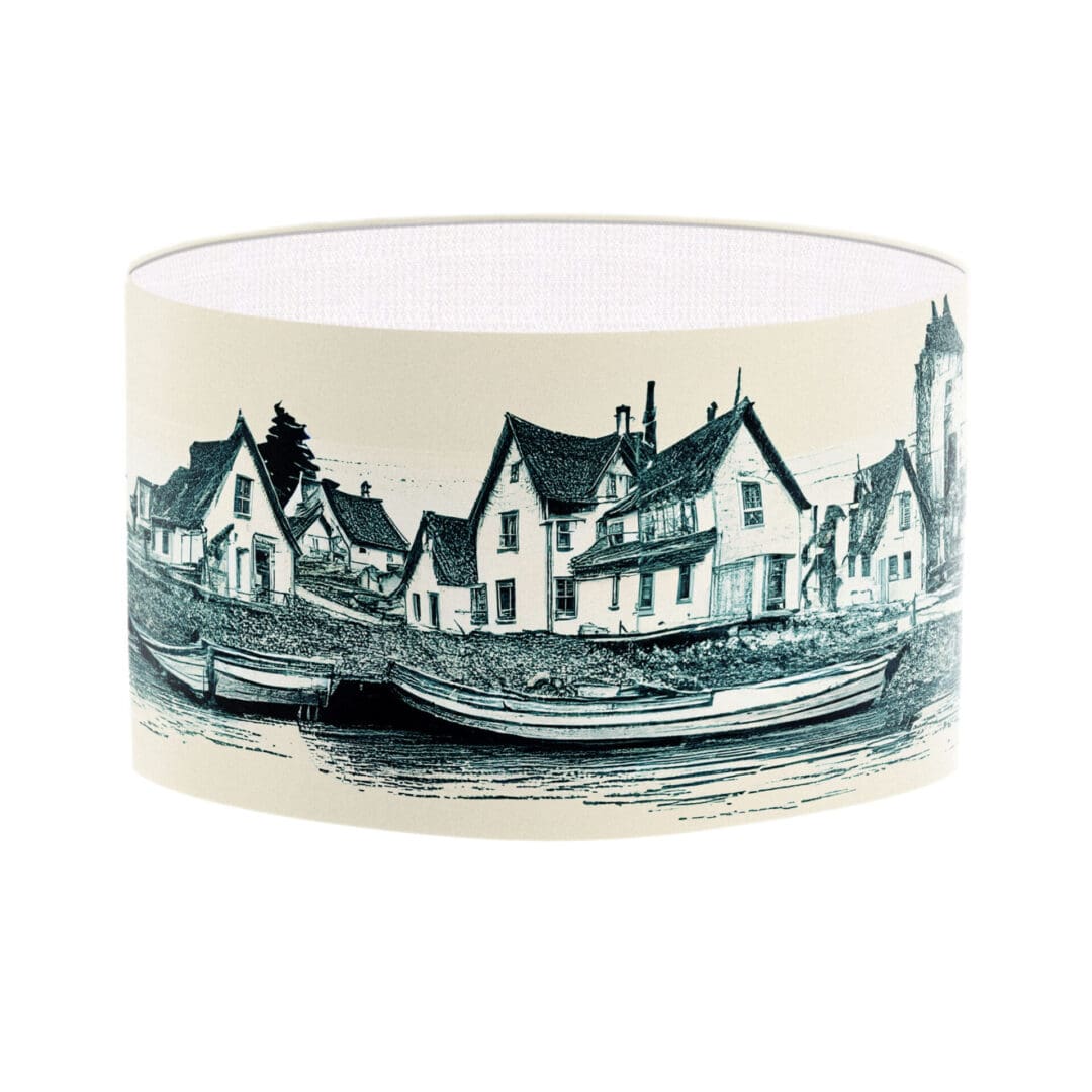 lampshade with coastal scene seaside lamp shade cream blue lampshade designer lighting