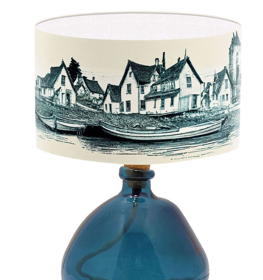 lampshade with coastal scene seaside lamp shade cream blue lampshade designer lighting