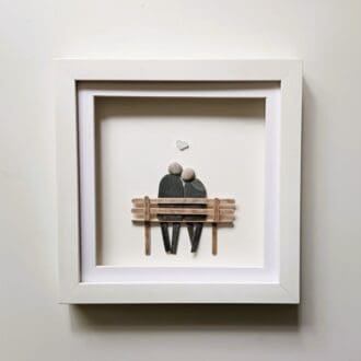 pebble art couple on bench anniversary gift