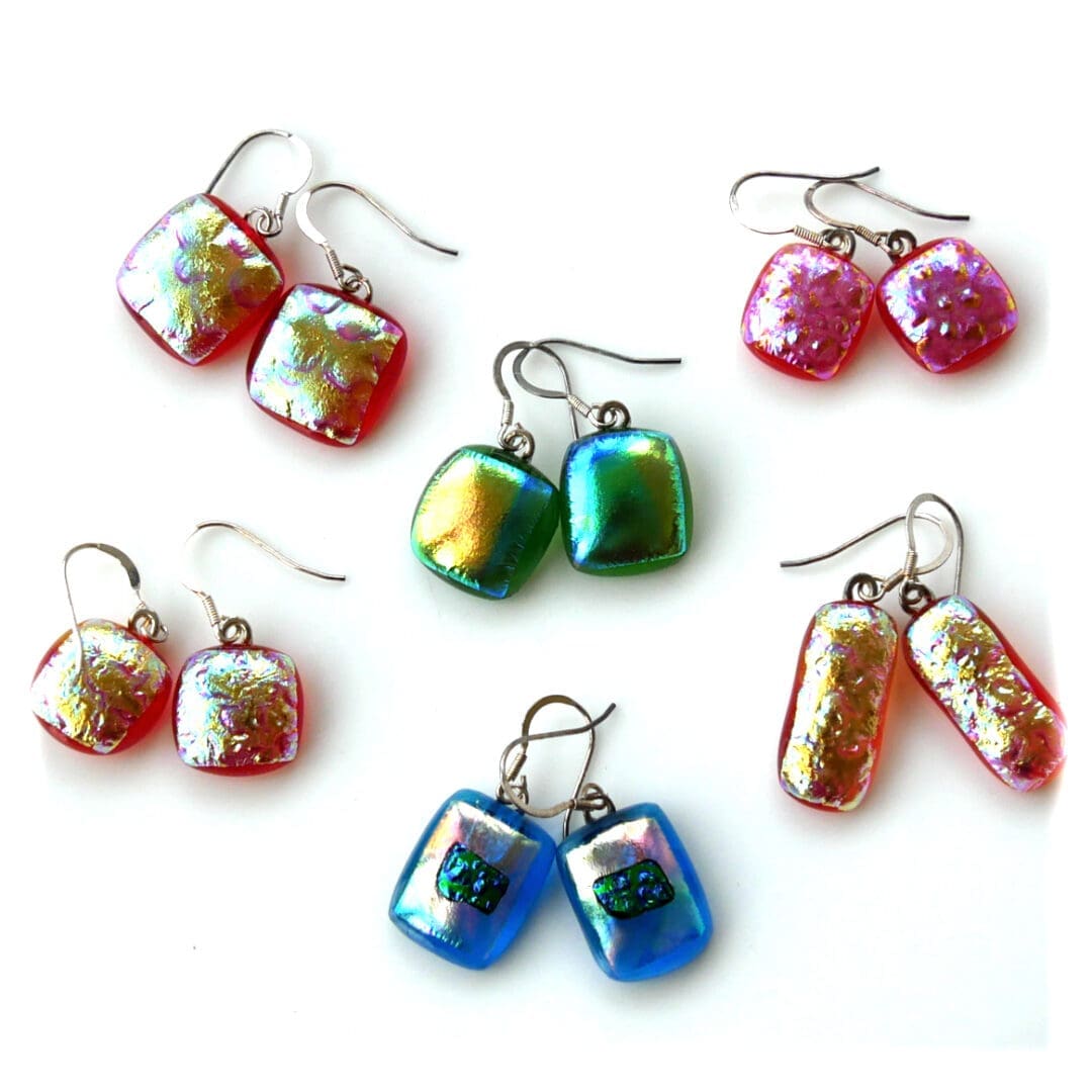 Dichroic glass fused earrings set 2 silver hook