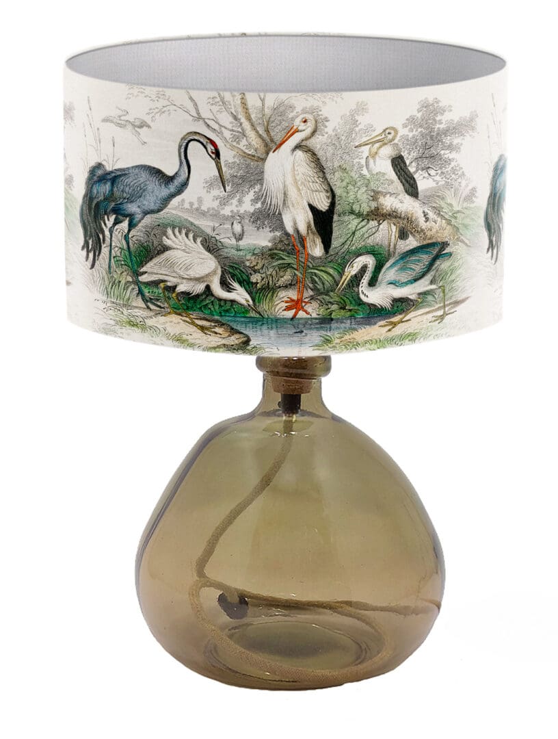 lampshade with exotic birds heron vintage print