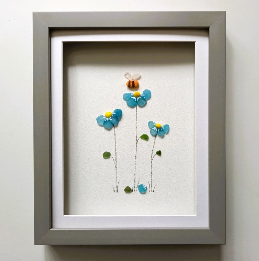 sea glass forget me nots in grey frame