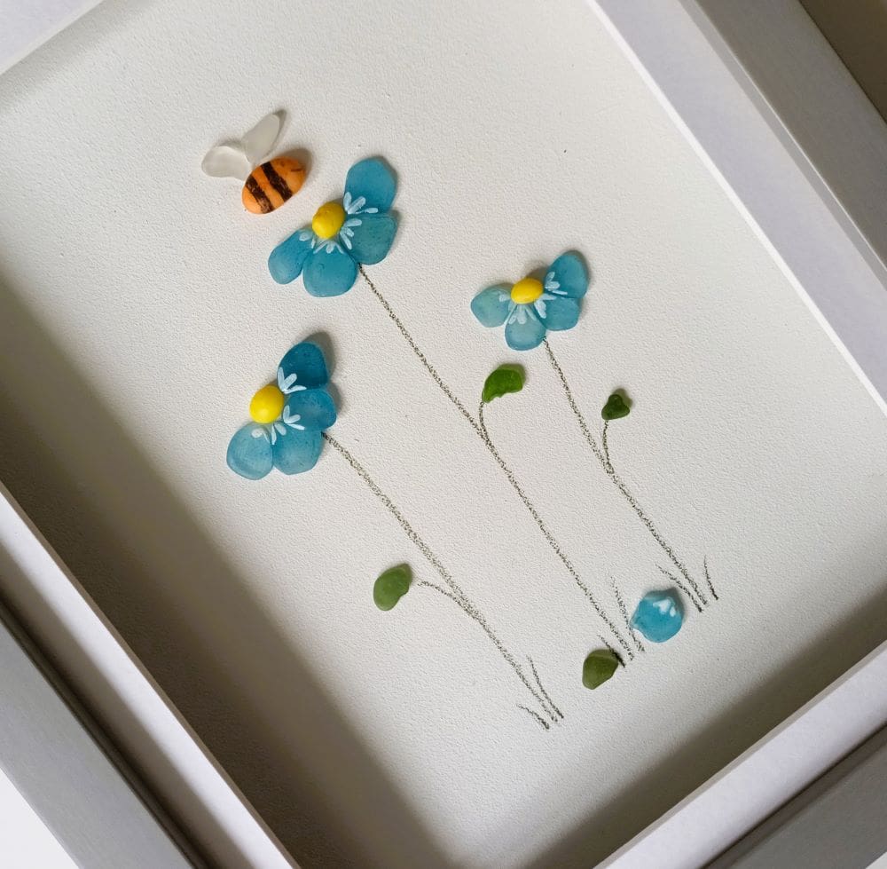 sea glass forget me nots in grey frame