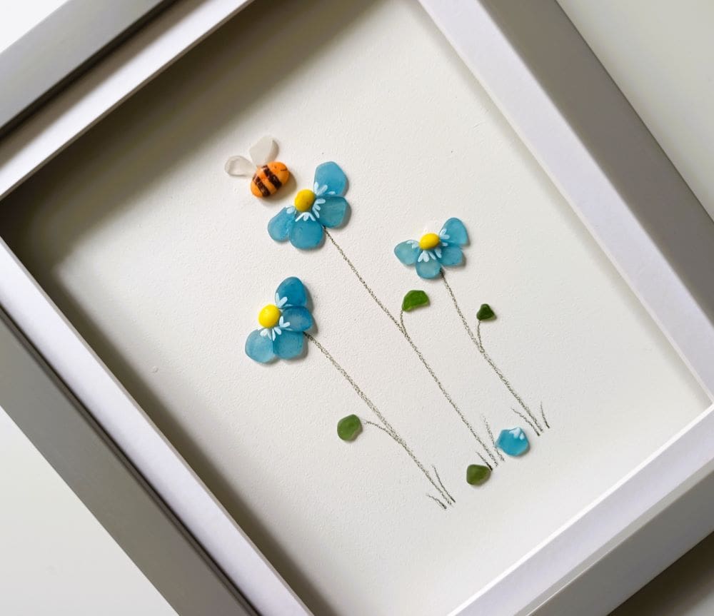 sea glass forget me nots in grey frame