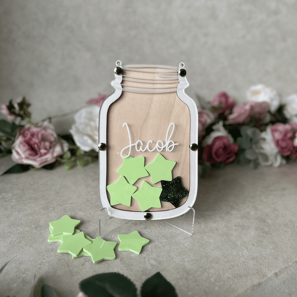 pastel green reward jar with star tokens