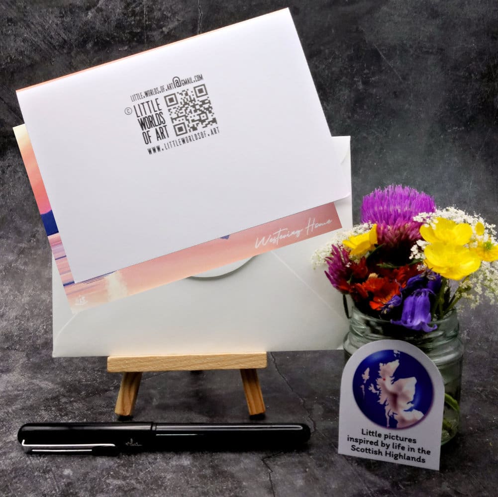 Image showing the back of the Westering Home card and envelope (portrait format).