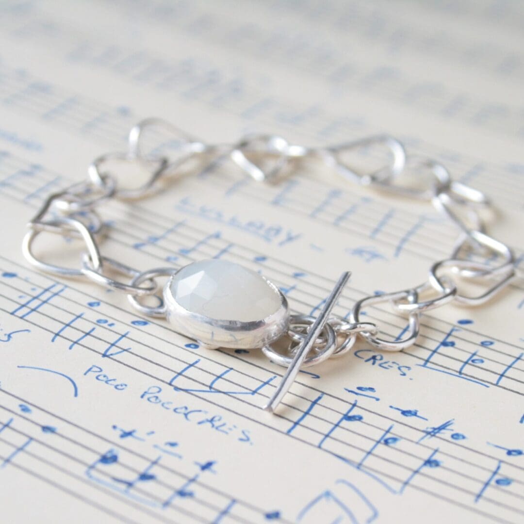 Sterling silver moonstone bracelet with toggle clasp