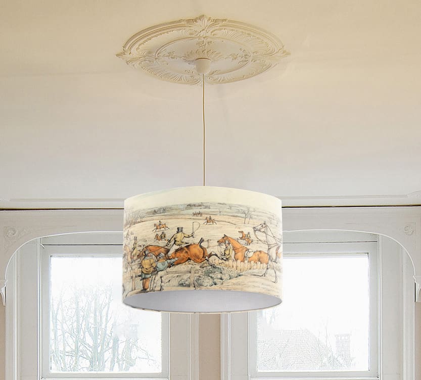 lampshade with horse and hound hunting scene vintage lampshade period lighting