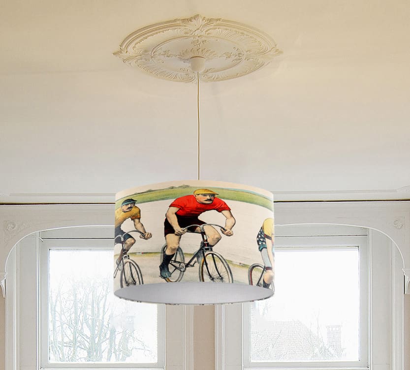 lampshade with vintage cycling print bicycle illustration trendy lighting