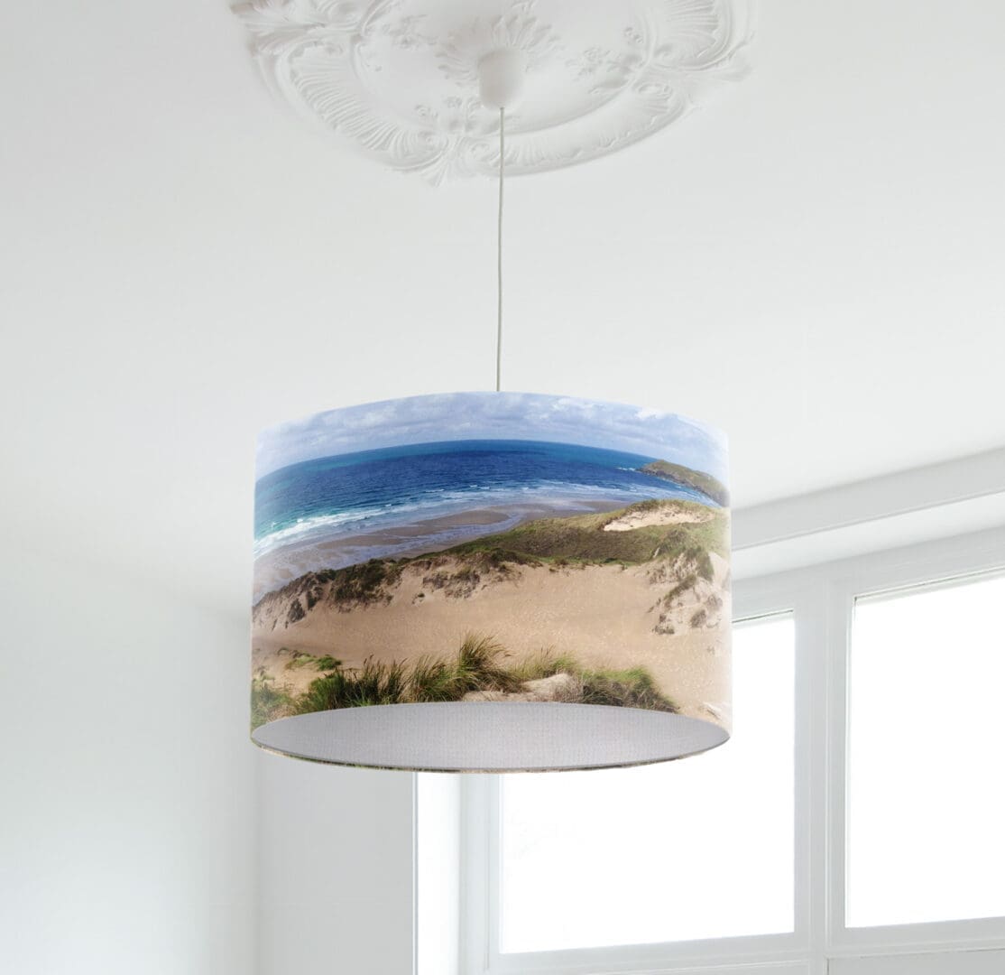 lampshade seaside print coastal lighting beach scene