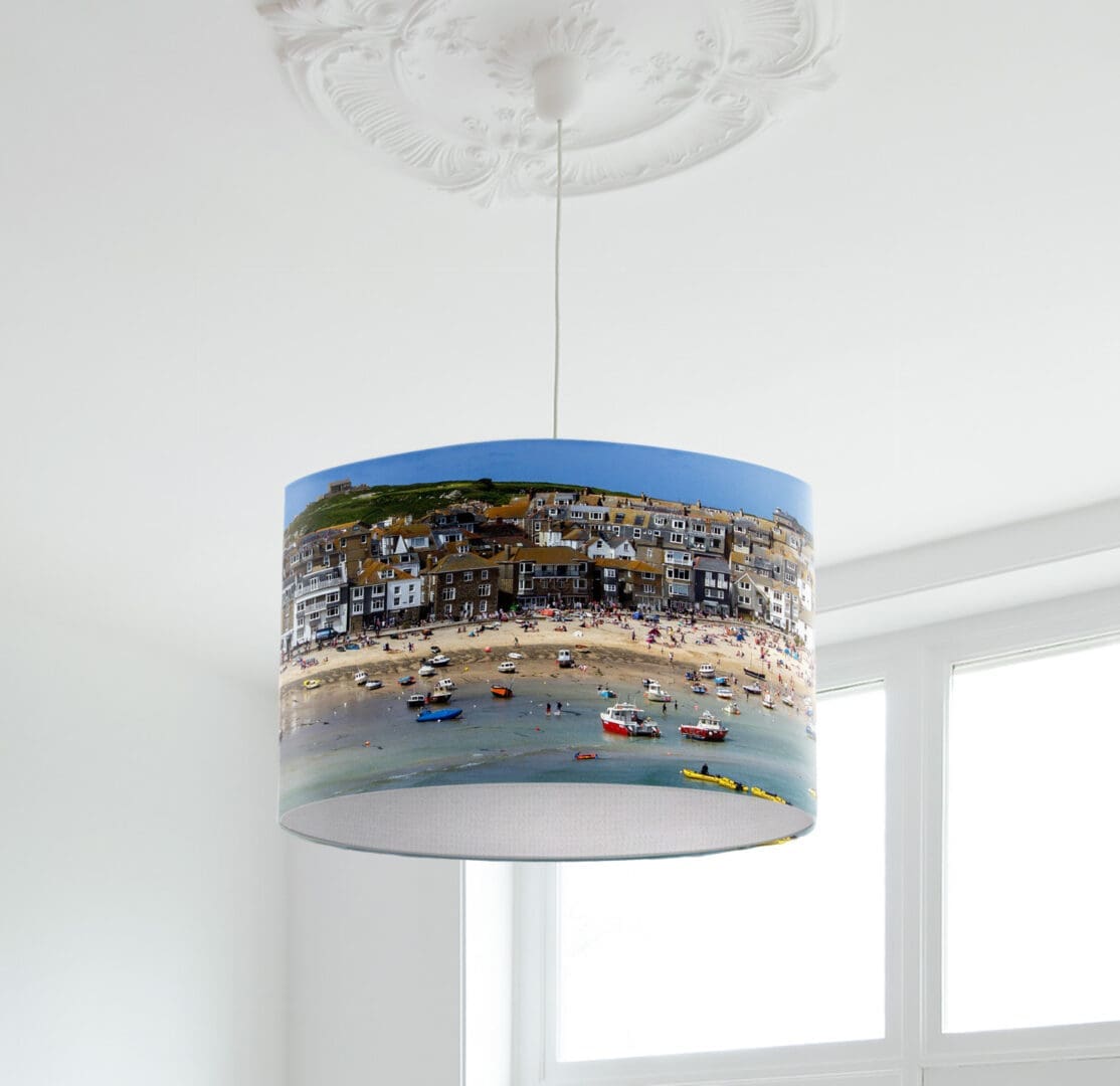 lampshade st ives cornwall seaside print interior coastal lighting