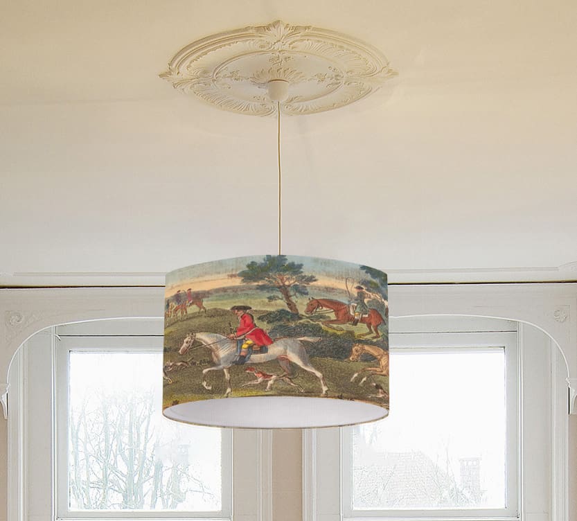 lampshade horse and hound hunting scene vintage fine art lamp shade