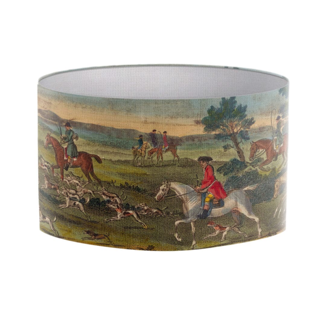 lampshade horse and hound hunting scene vintage fine art lamp shade