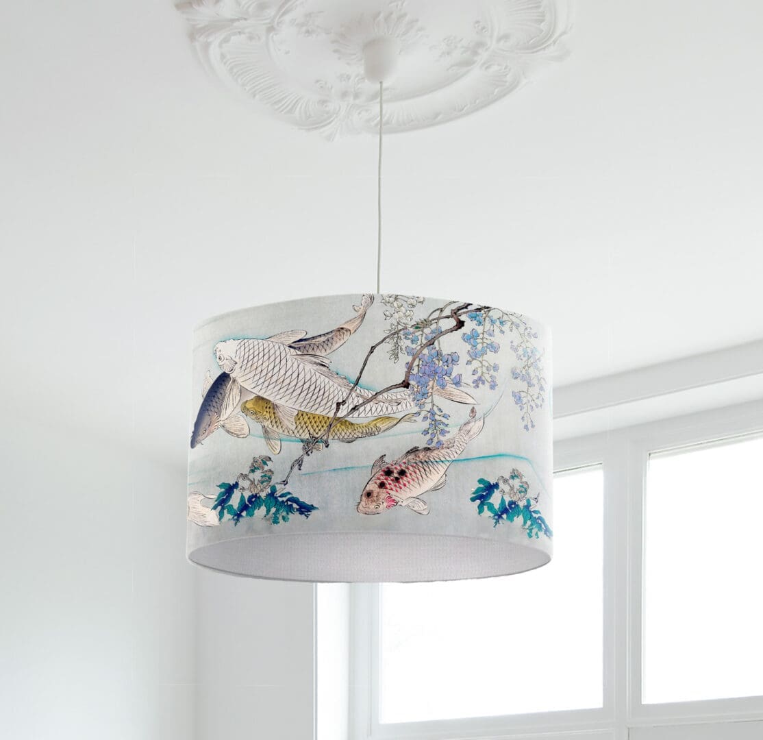 lampshade with koi fish watercolour scene