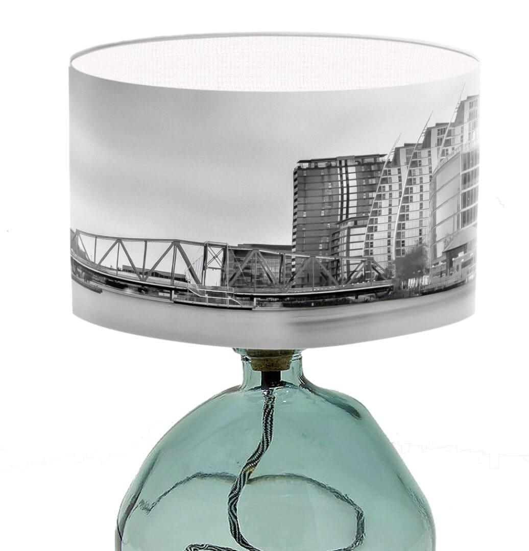 lampshade showing salford manchester skyline modern lighting