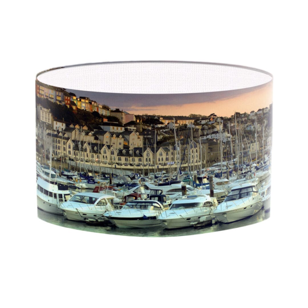 lampshade brixham harbour devon coastal lighting seaside print