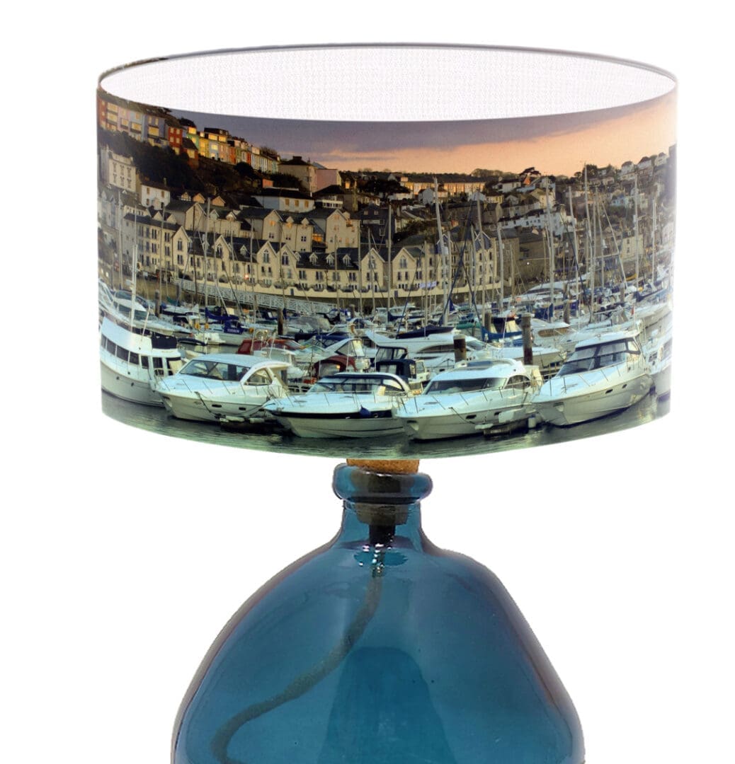 lampshade brixham harbour devon coastal lighting seaside print