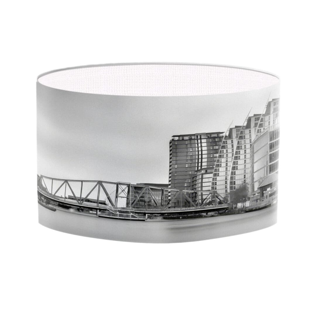 lampshade showing salford manchester skyline modern lighting