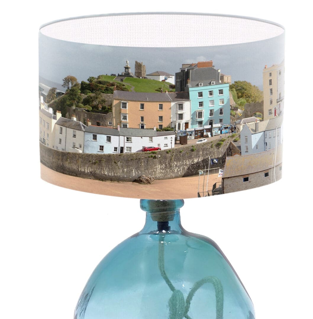 lampshade tenby harbour wales seaside print coastal lighting