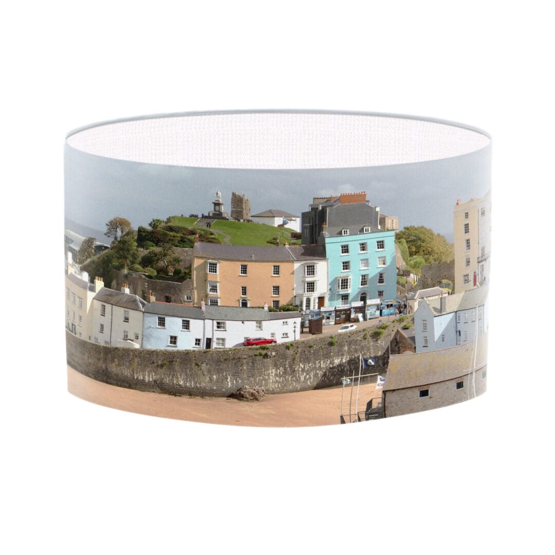 lampshade tenby harbour wales seaside print coastal lighting