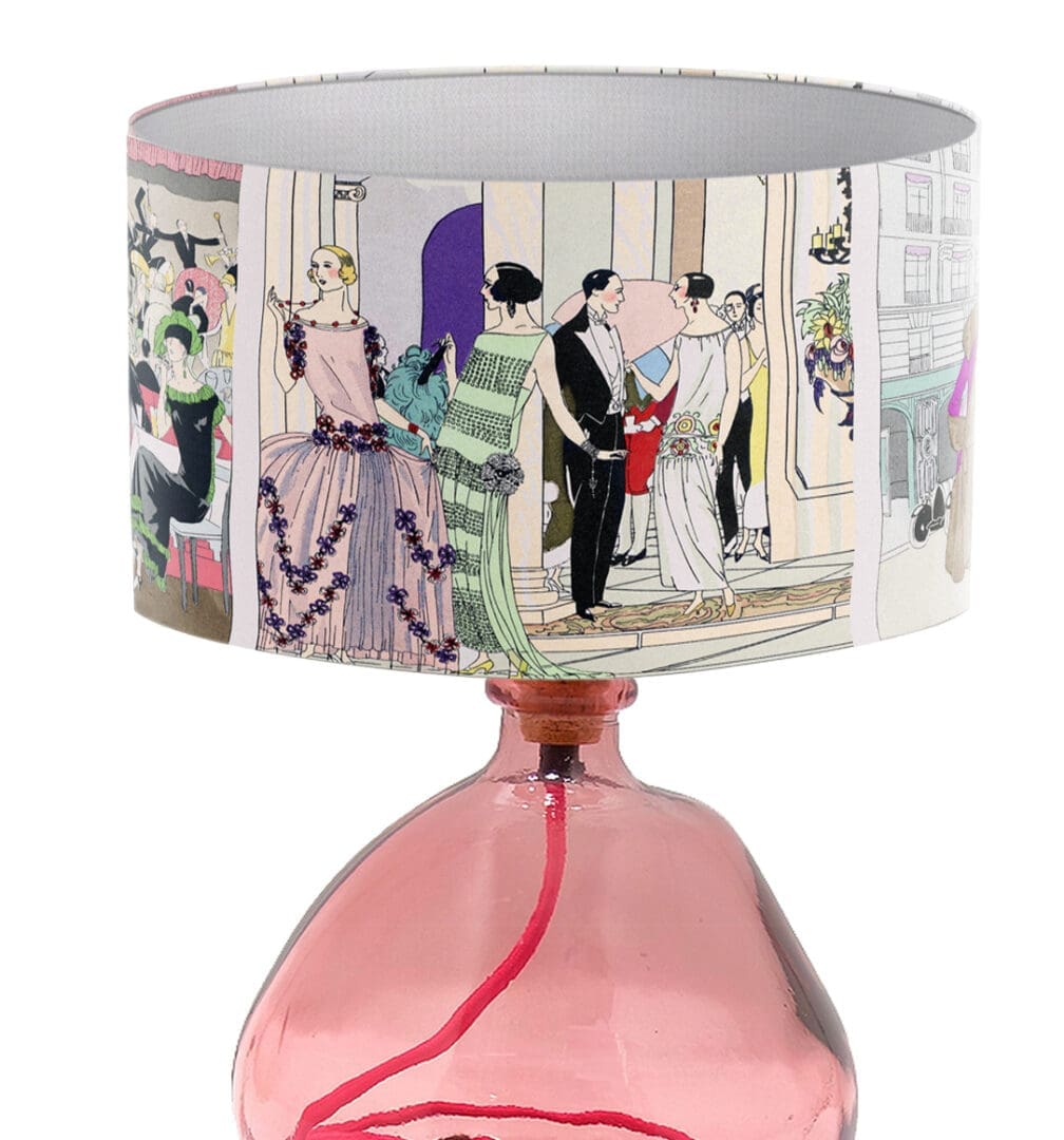 lampshade with fun colourful 1920's cocktail party illustration