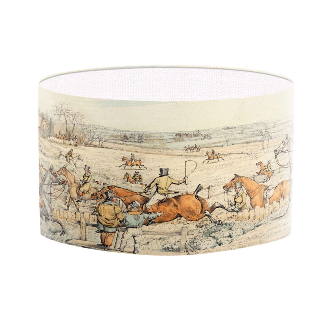 lampshade with horse and hound hunting scene vintage lampshade period lighting