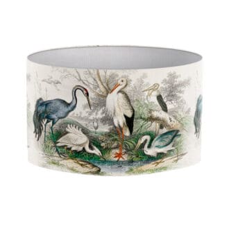 lampshade with exotic birds heron vintage print