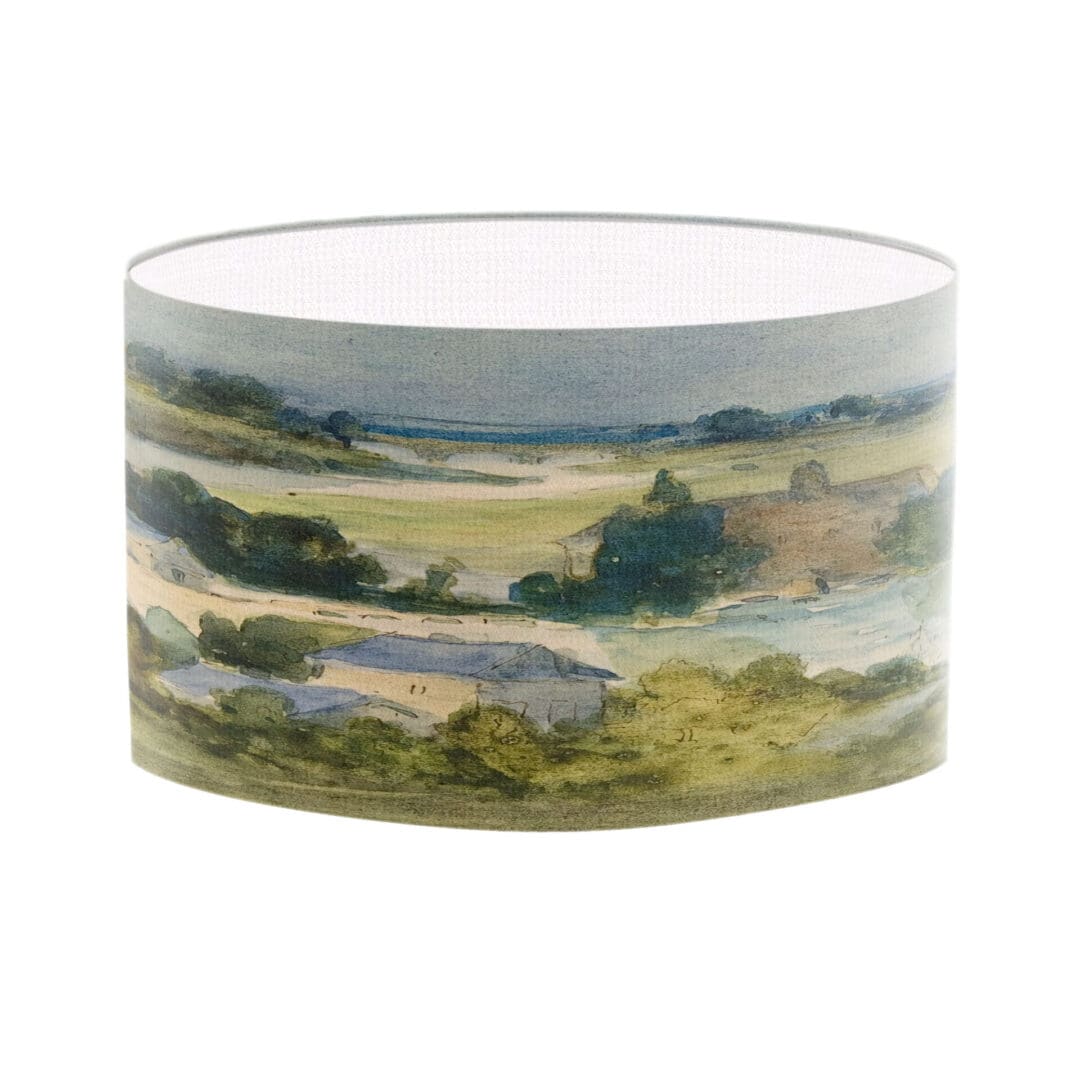 lampshade watercolor country landscape scene vintage fine art lamp shade