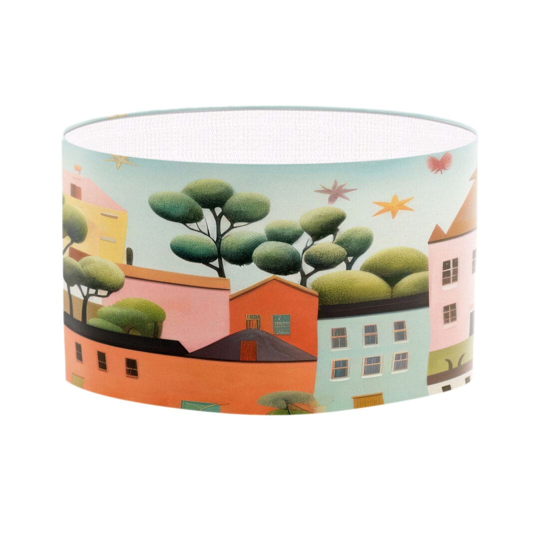 modern colourful bright lampshade with house illustration trendy lighting