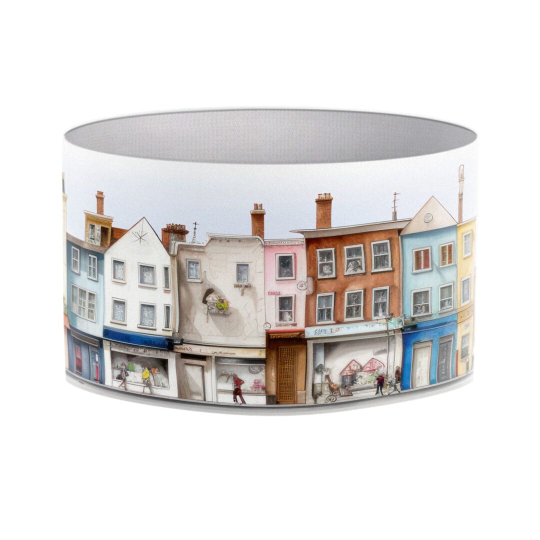 lampshade houses shops illustration