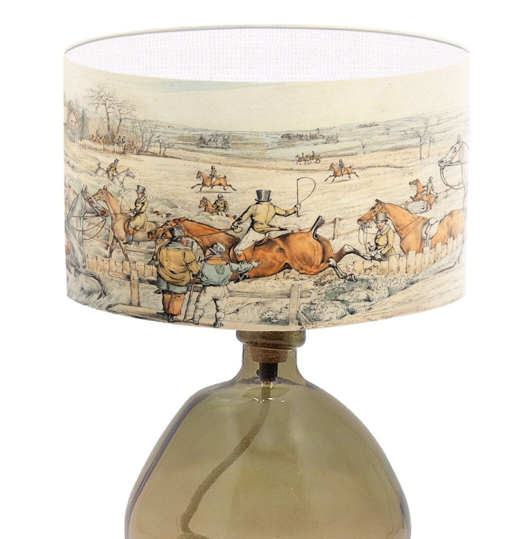 lampshade with horse and hound hunting scene vintage lampshade period lighting