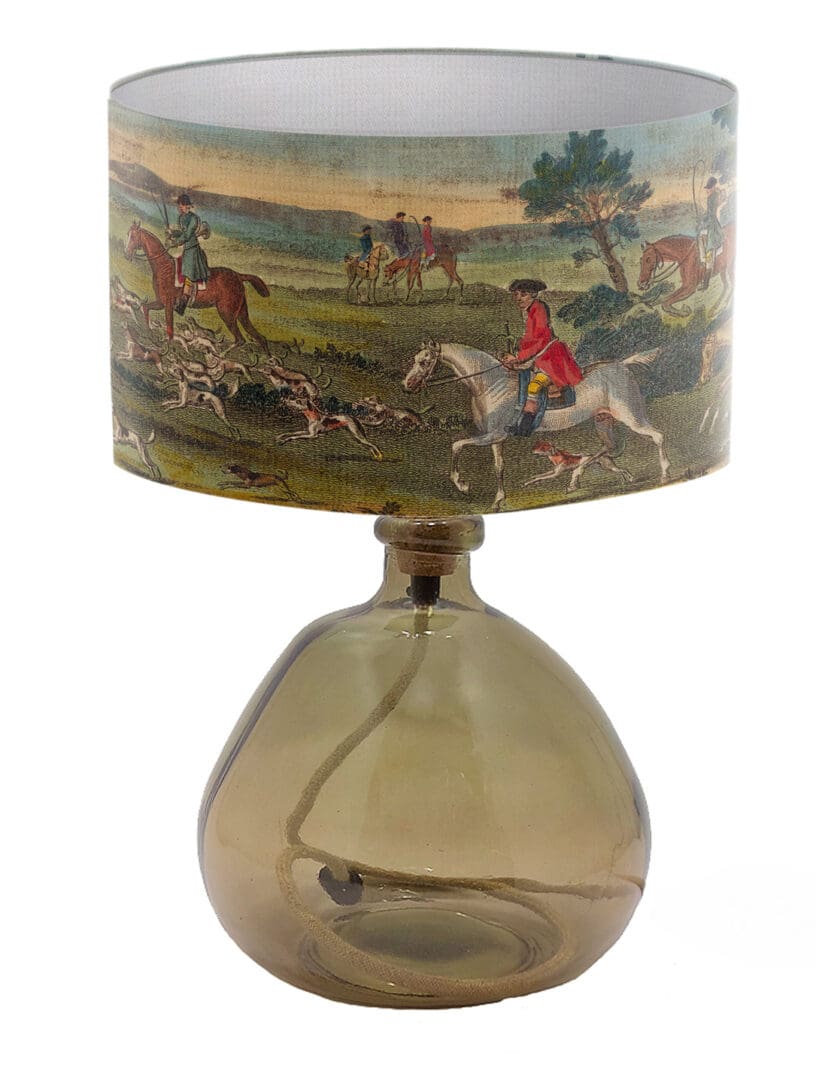 lampshade horse and hound hunting scene vintage fine art lamp shade