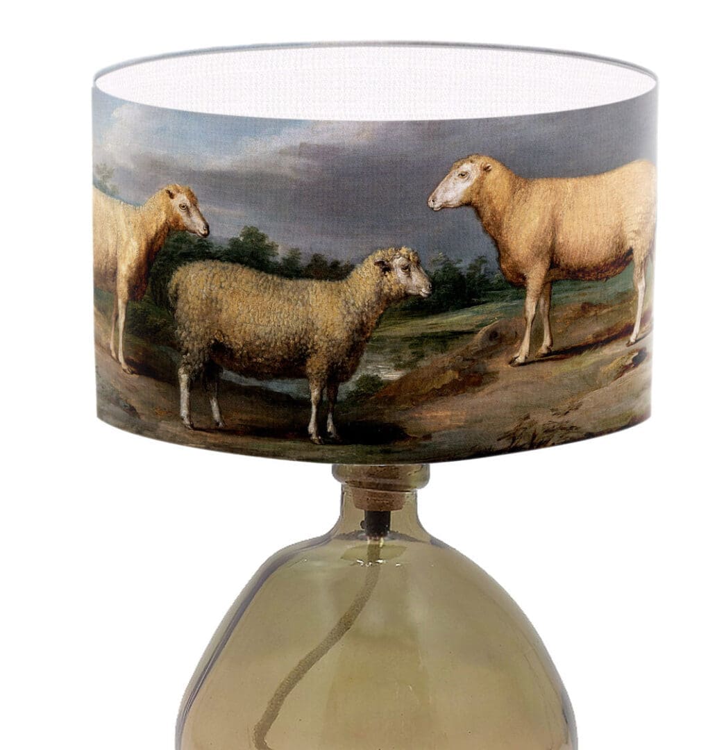 lampshade with sheep fine art print period lighting countryside scene antique lamp shade