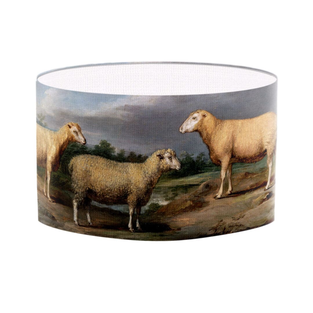 lampshade with sheep fine art print period lighting countryside scene antique lamp shade