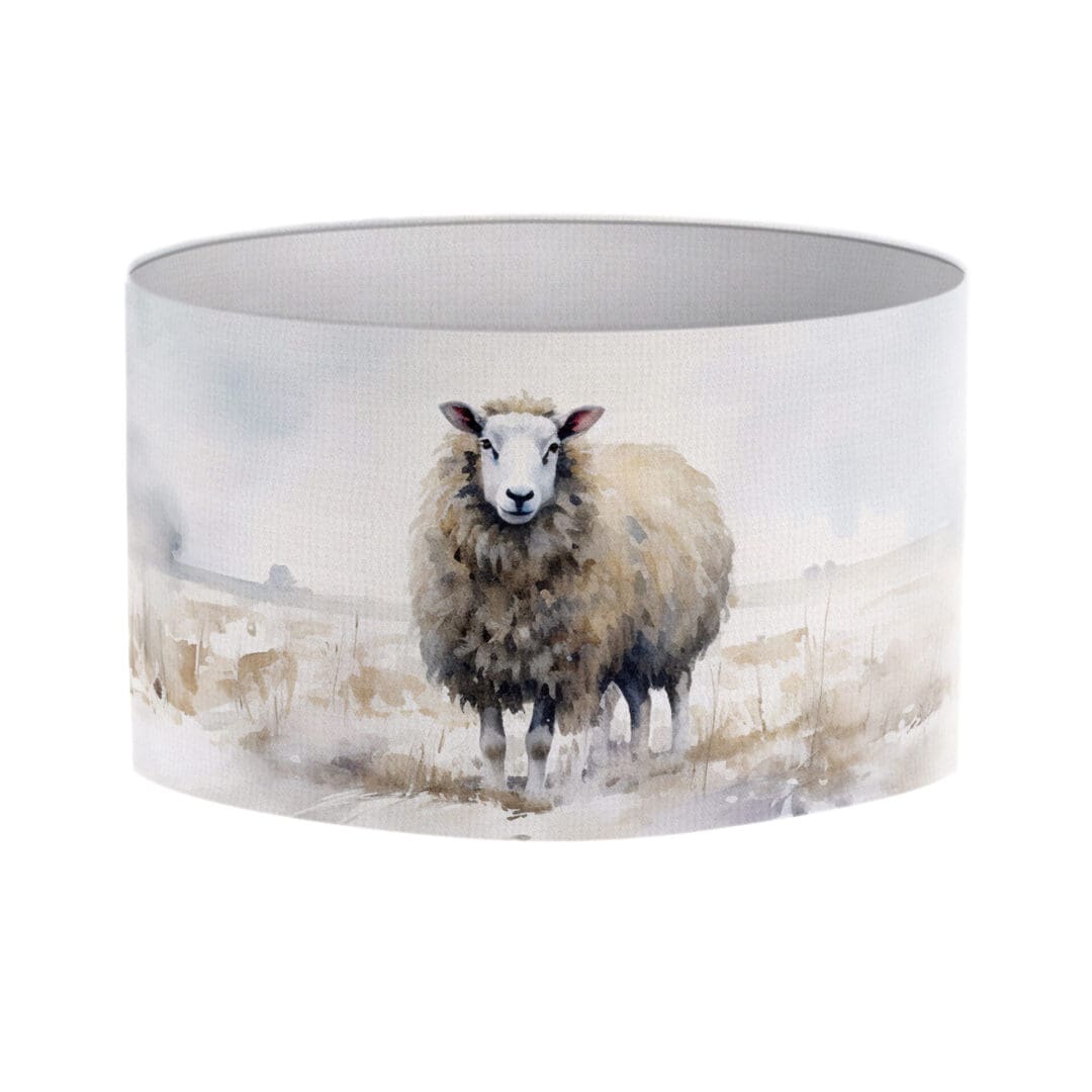 lampshade sheep watercolour illustration landscape field sheep farm print lamp shade