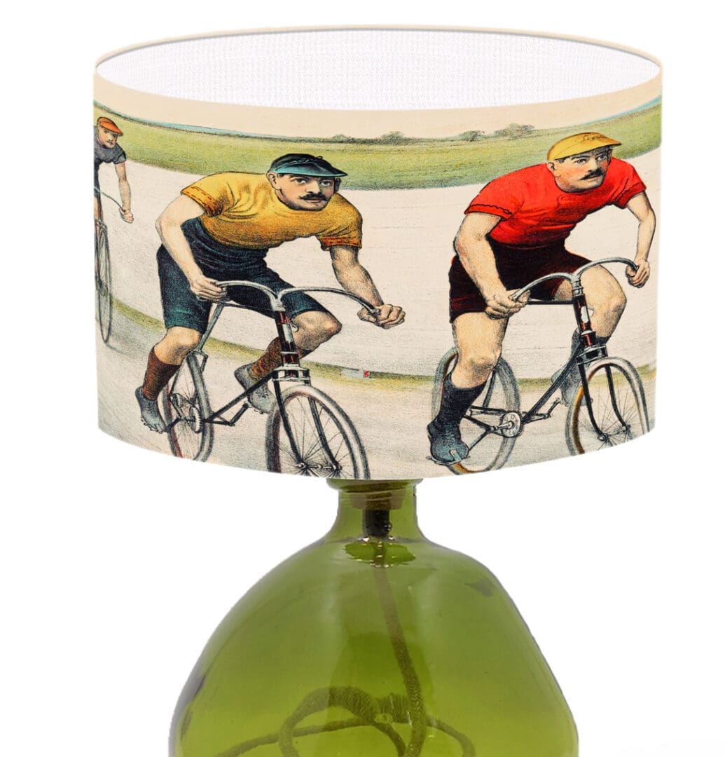 lampshade with vintage cycling print bicycle illustration trendy lighting