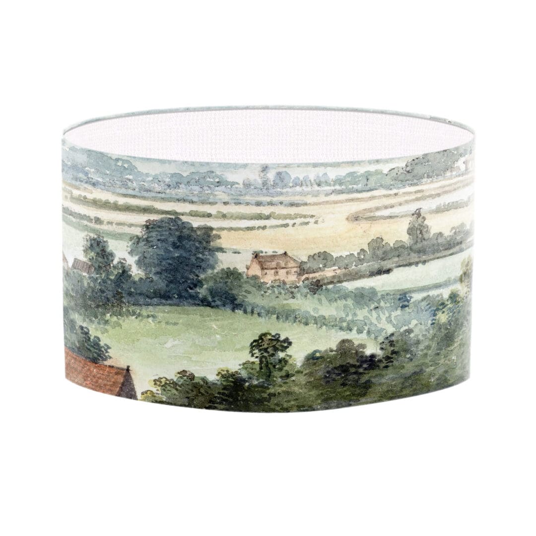 unusual vintage fine art print lampshade period lighting country landscape scene lamp shade