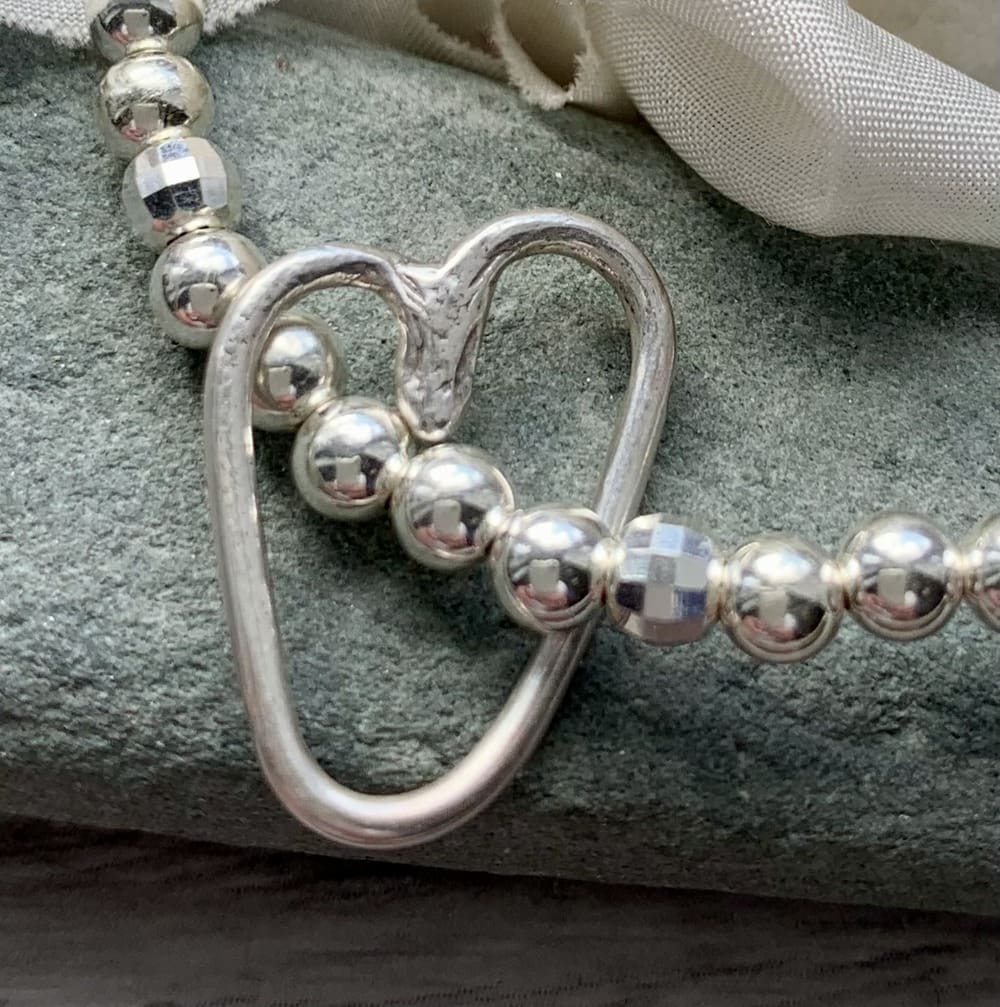 recycled sterling silver fused heart charm stretch bracelet