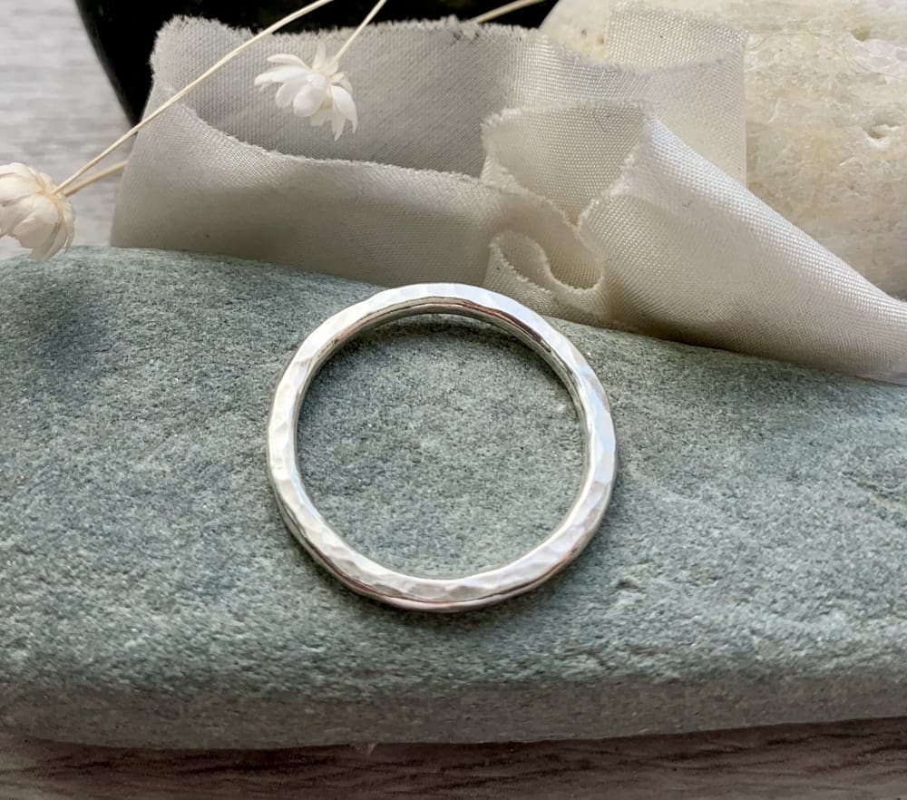 silver hammered texture stacking ring