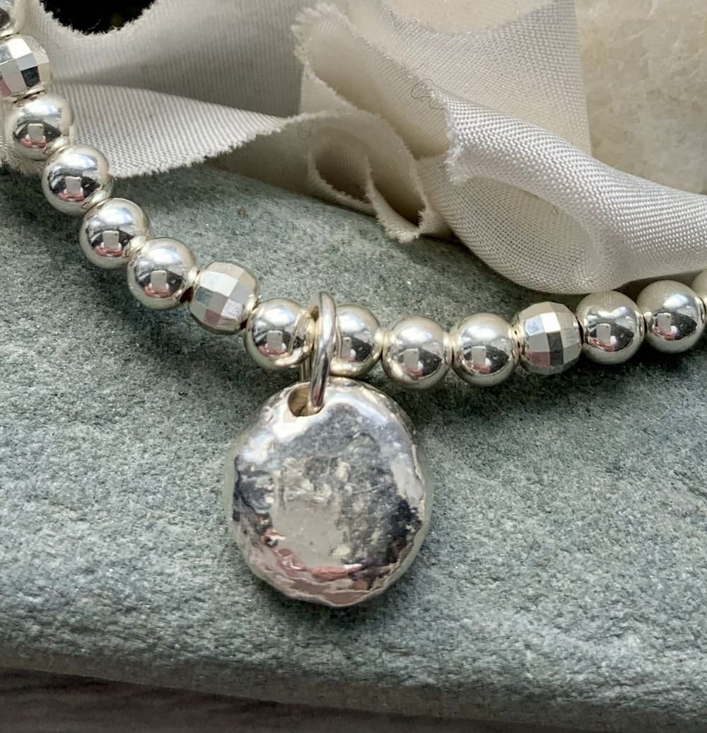 recycled sterling silver stretch bracelet with pebble charm