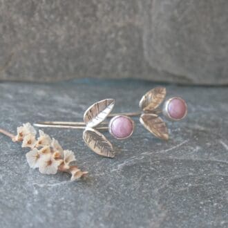 Phosphosiderite gemstone earrings with silver leaves