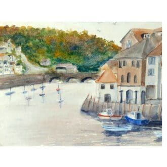 Watercolour and gouache painting of Looe Cornwall