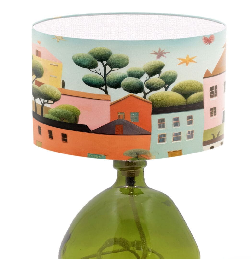 modern colourful bright lampshade with house illustration trendy lighting