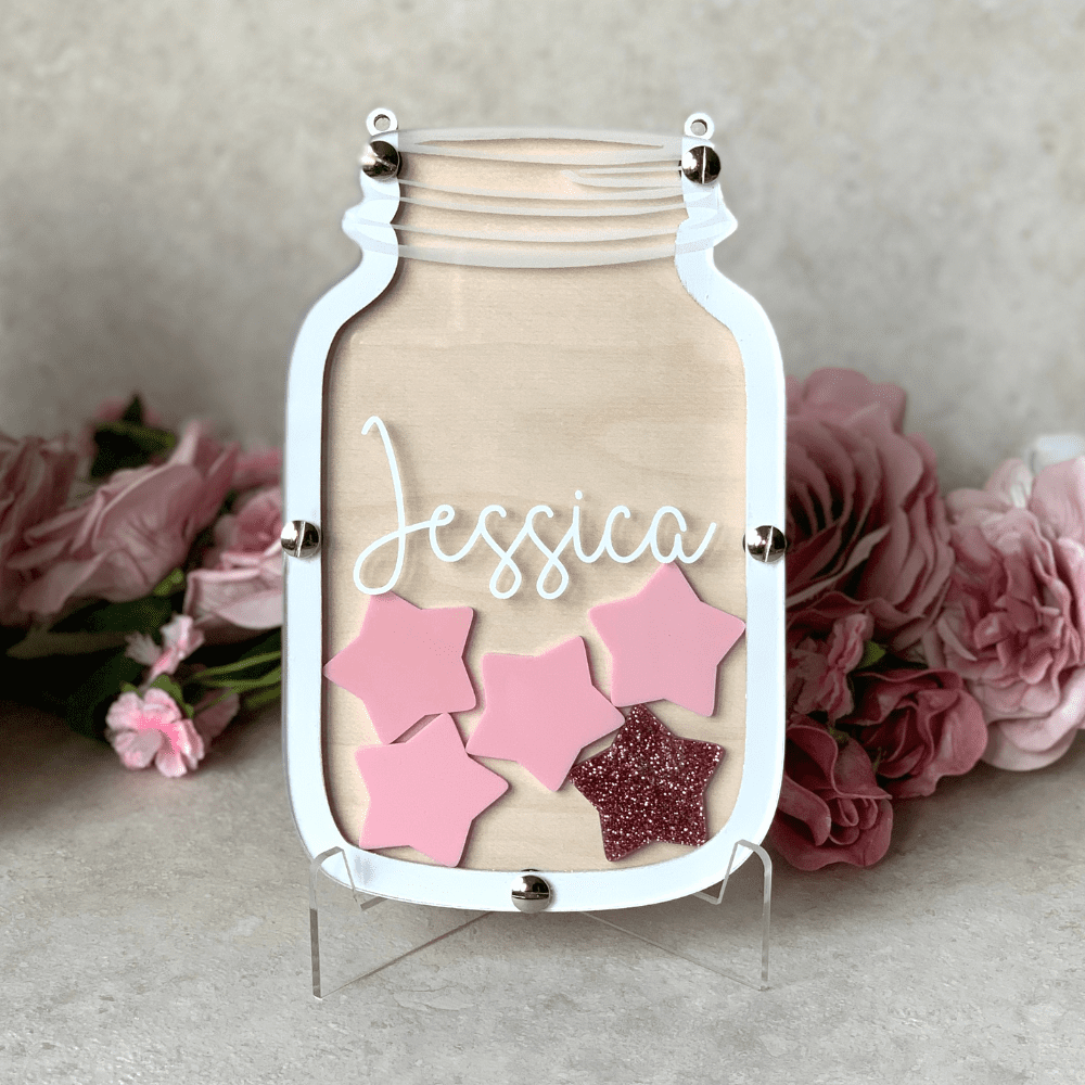 Kids reward jar with pastel pink reward tokens